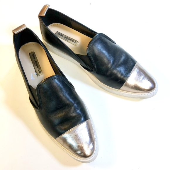 Karl Lagerfeld Shoes - Women Karl Lagerfeld sz 8,5 leather slip on color block black/gold